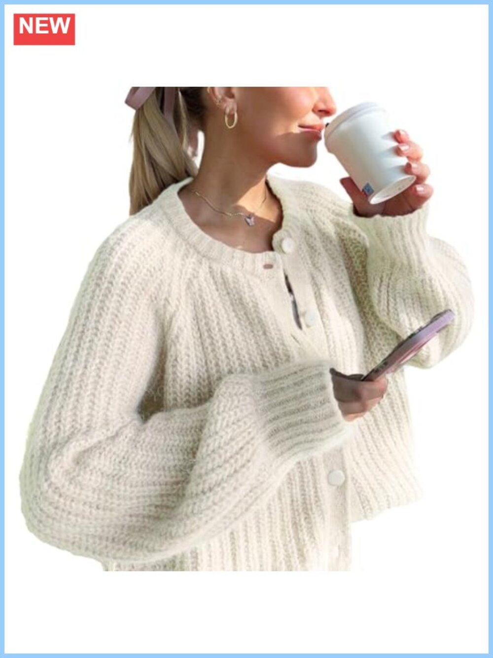 Chunky Knit Cardigan Sweater Women Long Sleeve Button Down
